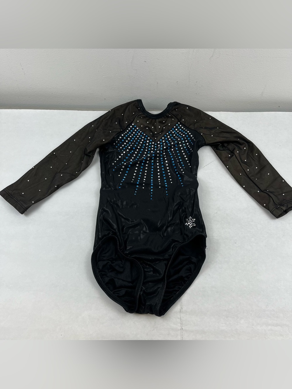 Snowflake Designs Gymnastics Dance Leotard Black Blue Rhinestone Adult XS